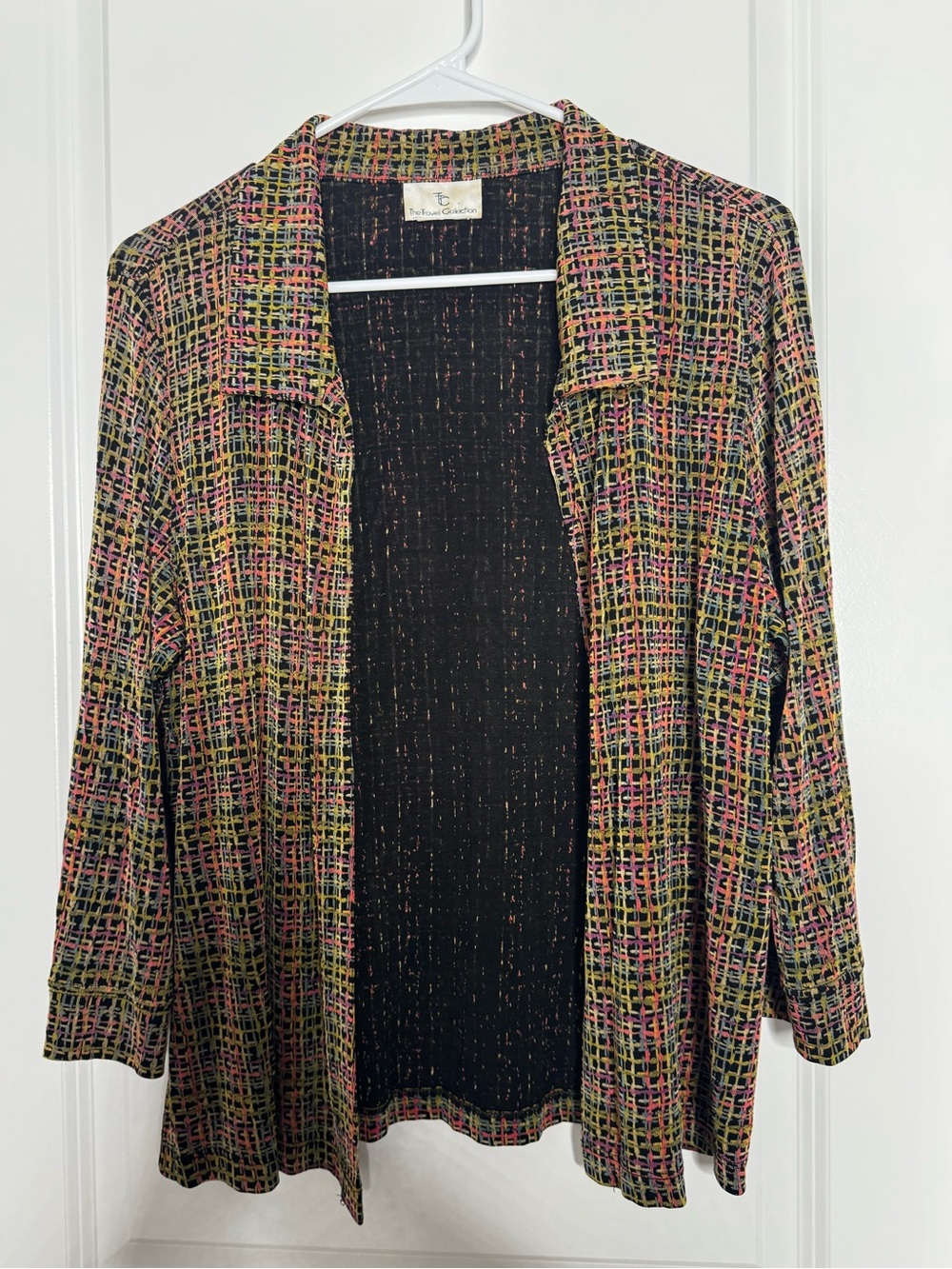 Women's Multicolor Open-Front Tweed-Effect cardigan stretch vibrant size xl